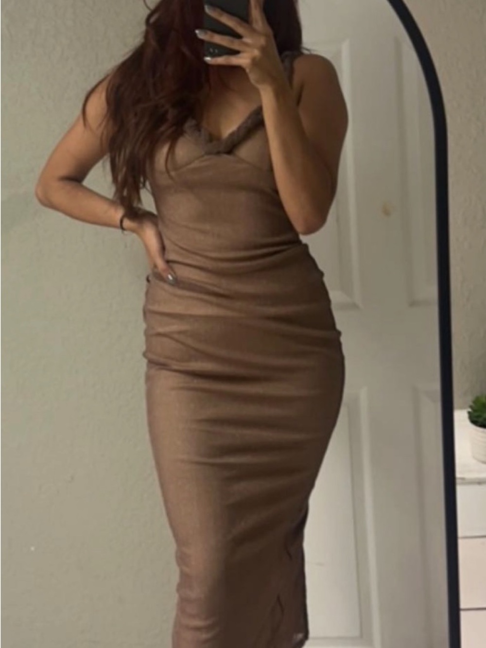 ASOS Brown Satin-Effect Midi Slip Dress